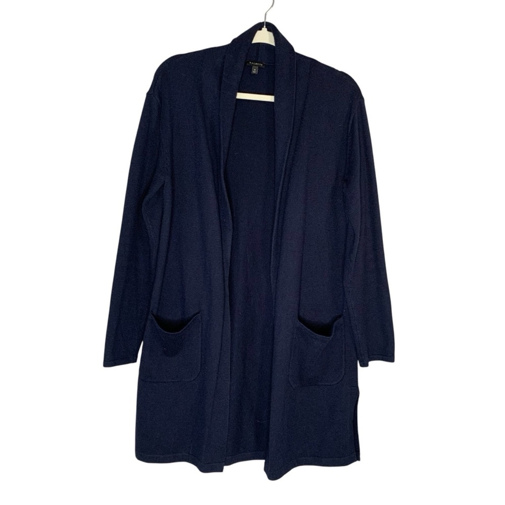 Talbots Navy Open Front Longline Cardigan Sweater‎ with pockets. Size M